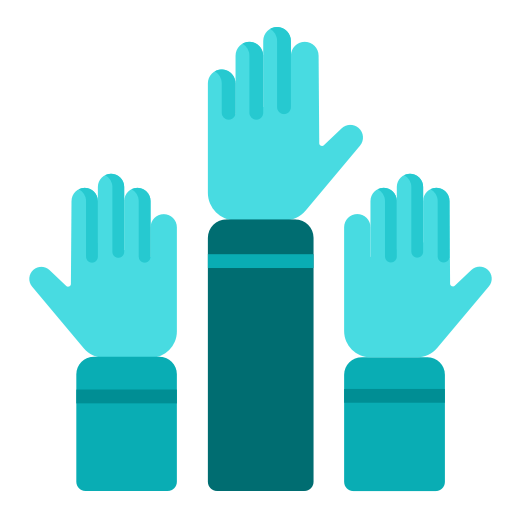 solutions_audience_voting icon of hands raised for voting.