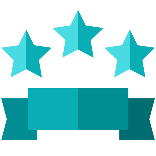 solutions_judging Icon of stars and a banner.