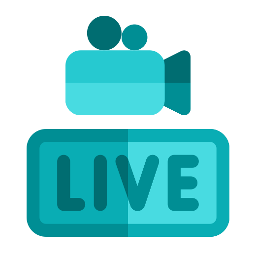 solutions_live_streaming Icon of a live sign with a camera.
